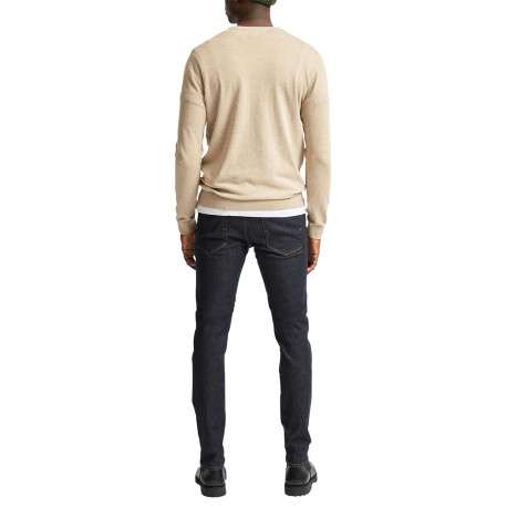 Pull en coton maille piquée beige avec une coupe droite et col rond - Image 2