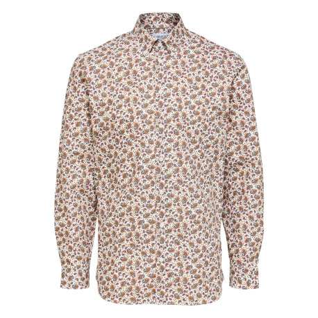 Chemise en coton biologique mélangé blanche imprimé cachemire à coupe slim