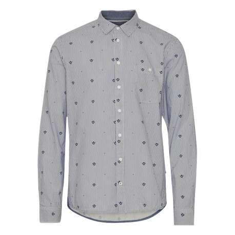 Chemise en coton gris à rayures bleu marine, à coupe slim et col français