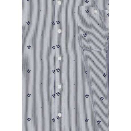 Chemise en coton gris à rayures bleu marine, à coupe slim et col français - Image 3