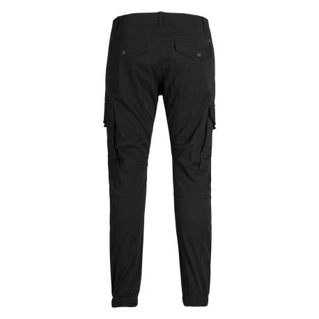 Pantalon Cargo en coton mélangé noir uni coupe slim et poches aux cuisses - Image 2