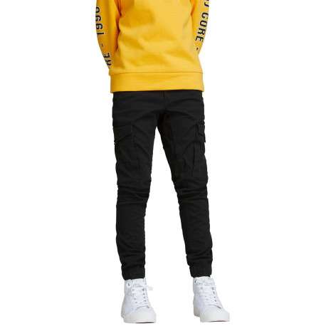 Pantalon Cargo en coton mélangé noir uni coupe slim et poches aux cuisses - Image 3