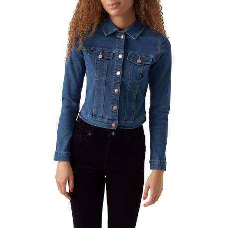 Veste indigo en jean avec une coupe droite col français et à manches longues - Image 3