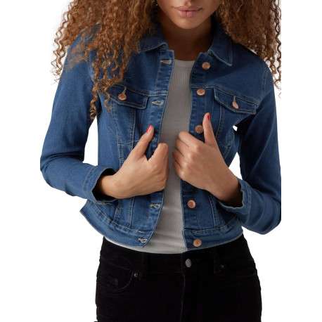 Veste indigo en jean avec une coupe droite col français et à manches longues - Image 4