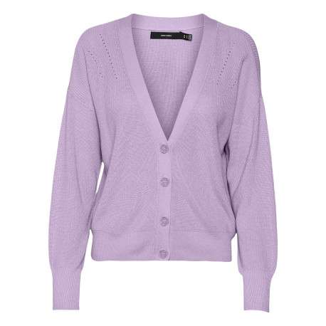 Cardigan boutonné parme en maille jersey avec une coupe droite et un col v