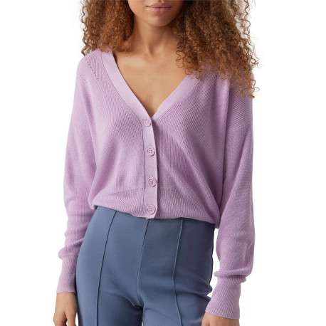 Cardigan boutonné parme en maille jersey avec une coupe droite et un col v - Image 4