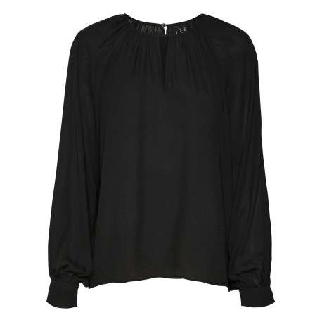 Blouse noire unie avec une coupe droite col rond et à manches longues