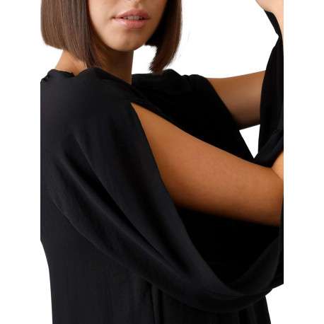 Blouse noire unie avec une coupe droite col rond et à manches longues - Image 5