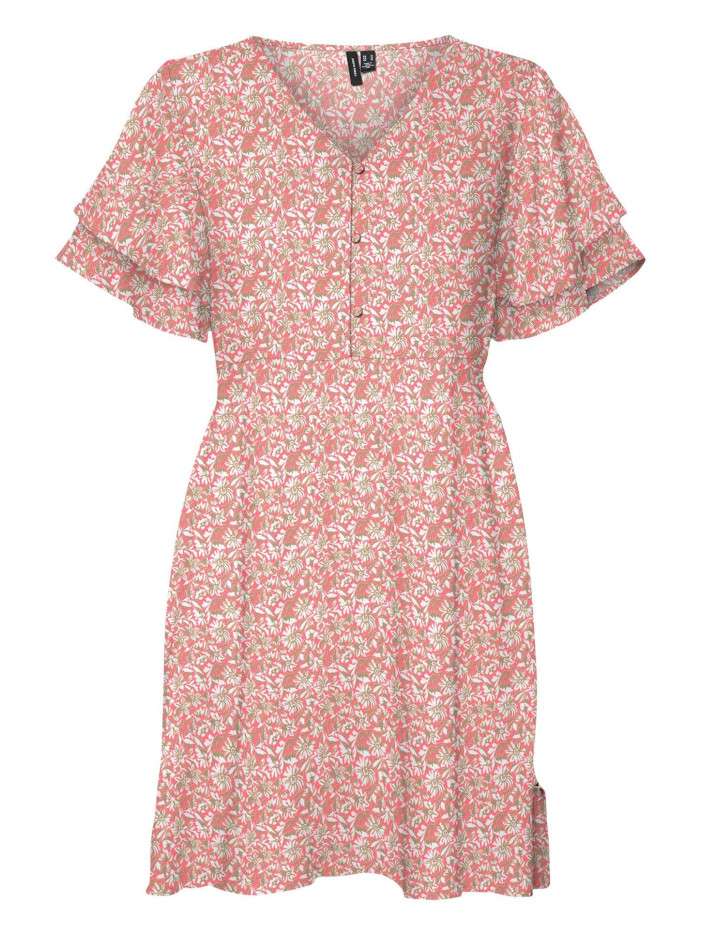 Robe courte pêche fleurie à...