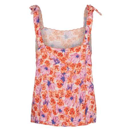 Top à larges bretelles rose fleuri avec une coupe droite et un col carré - Image 2