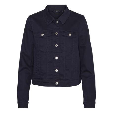 Veste en jean marine en coton mélangé avec une coupe droite et un col français
