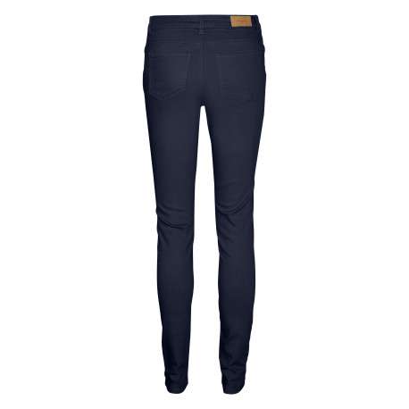 Pantalon en coton mélangé marine uni à coupe slim et une taille intermédiaire - Image 2