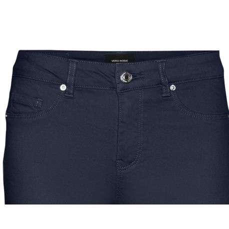 Pantalon en coton mélangé marine uni à coupe slim et une taille intermédiaire - Image 3