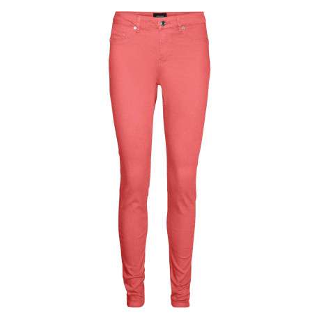 Pantalon en coton mélangé pêche uni à coupe slim et une taille intermédiaire