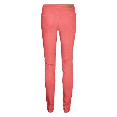 Pantalon en coton mélangé pêche uni à coupe slim et une taille intermédiaire - Image 2