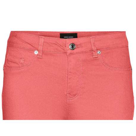 Pantalon en coton mélangé pêche uni à coupe slim et une taille intermédiaire - Image 3