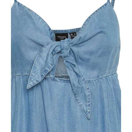 Robe courte indigo en jean avec une coupe patineuse et un col coeur - Image 2