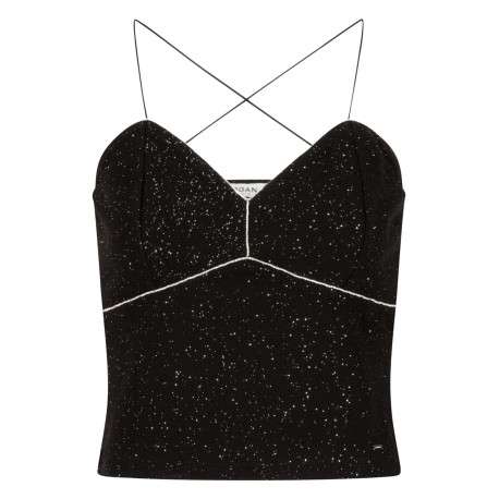 Top à fines bretelles noir pailleté à coupe moulant et un col coeur
