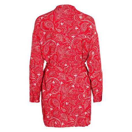 Robe courte rouge imprimé cachemire à coupe droite et col tunisien - Image 2