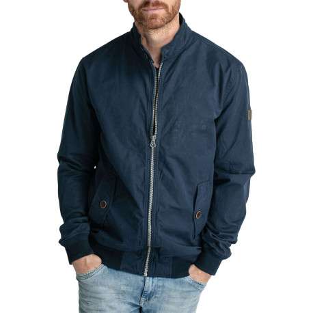 Blouson zippé bleu marine uni, rembourré nylon, à col montant boutonné - Image 3