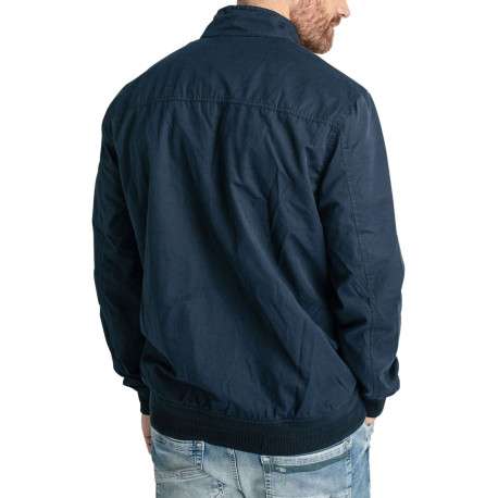 Blouson zippé bleu marine uni, rembourré nylon, à col montant boutonné - Image 4