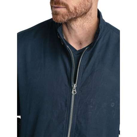 Blouson zippé bleu marine uni, rembourré nylon, à col montant boutonné - Image 5