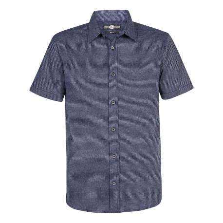 Chemise droite, en coton motifs abstraits bleu, à manches courte et col français