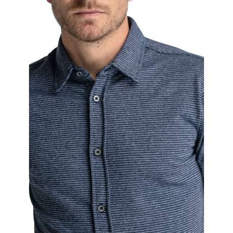Chemise droite, en coton motifs abstraits bleu, à manches courte et col français - Image 4