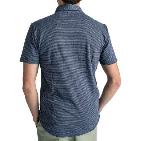 Chemise droite, en coton motifs abstraits bleu, à manches courte et col français - Image 6
