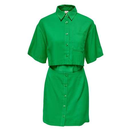 Robe courte verte ouverte à l'avant avec une coupe ajustée et un col français - Image 3