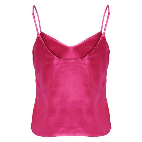 Top à bretelles fuchsia satiné avec un col v arrondi et une coupe droite - Image 2