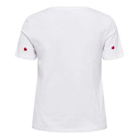 T-shirt blanc en coton avec des cœurs rouges brodés et un col rond - Image 2