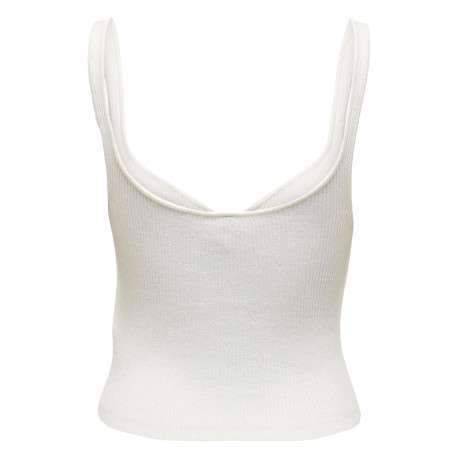 Débardeur blanc en maille jersey côtelée avec une coupe ajustée et un col v