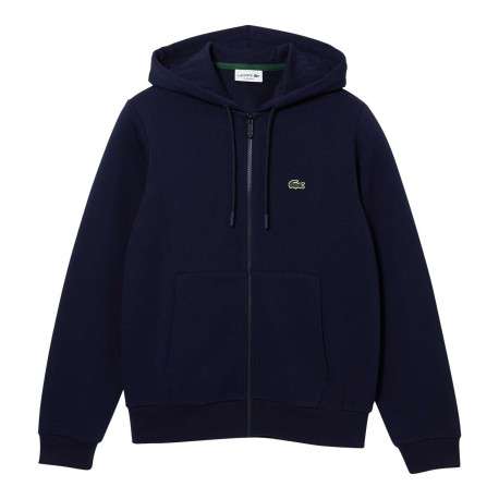 Sweat zippé en coton marine uni coupe droite col capuche et poches ventrales - Image 6