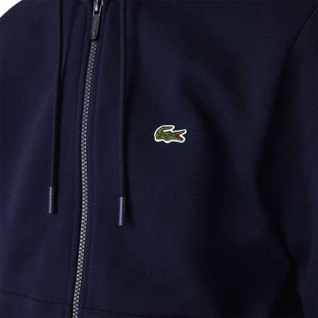 Sweat zippé en coton marine uni coupe droite col capuche et poches ventrales - Image 7