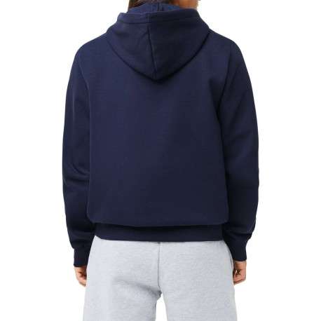 Sweat zippé en coton marine uni coupe droite col capuche et poches ventrales - Image 8
