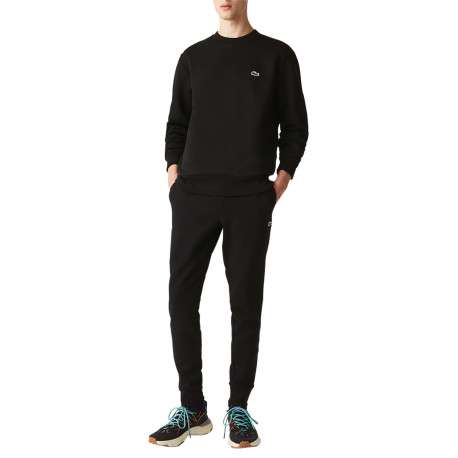 Sweat en coton mélangé noir uni avec une coupe droite et un col rond