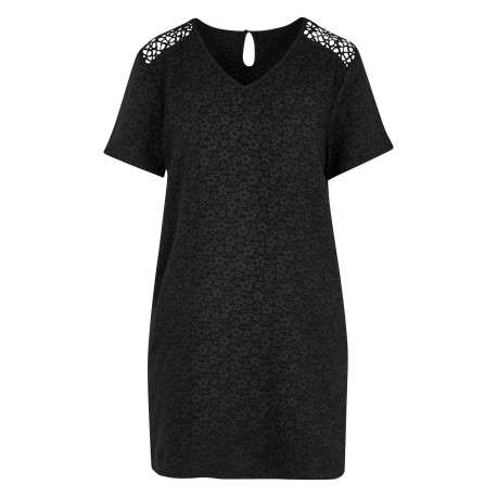 Robe courte noire unie coupe droite avec un col v et une fente au dos
