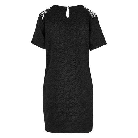Robe courte noire unie coupe droite avec un col v et une fente au dos - Image 2