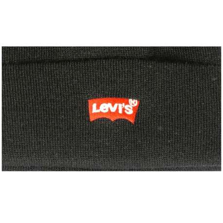 Bonnet noir à revers avec logo iconique de la marque cousu et surpiqûres ton sur ton
