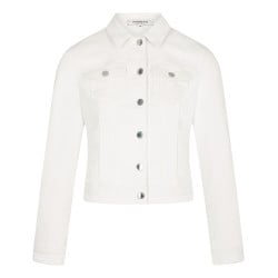 Veste blanche en jean à coupe droite col français et à manches longues