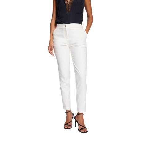 Pantalon 7/8éme blanc uni avec une coupe slim et une taille intermédiaire - Image 4
