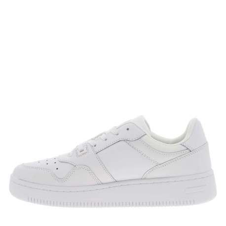 Baskets basses en cuir blanc et à lacets blancs tressés plats - Image 3