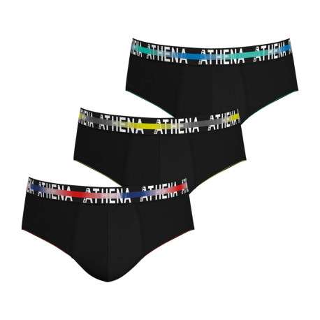 Lot de 3 slips en coton noirs unis avec une coupe fermée et taille au nom de la marque