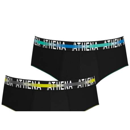 Lot de 3 slips en coton noirs unis avec une coupe fermée et taille au nom de la marque - Image 2