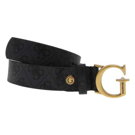 Ceinture noire avec des imprimés et une boucle de couleur dorée mat