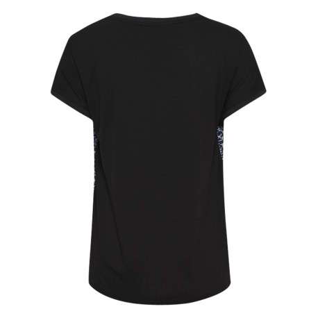 T-shirt marine fleuri coupe droite avec un col rond et dos noir uni - Image 2
