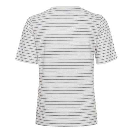 T-shirt en coton écru rayé coupe droite avec un col rond et imprimé all over - Image 2
