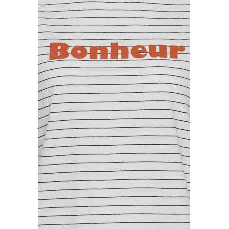 T-shirt en coton écru rayé coupe droite avec un col rond et imprimé all over - Image 3