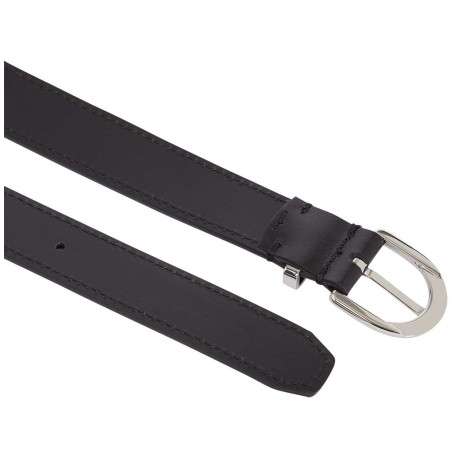 Ceinture en cuir noire avec une boucle ronde à ardillon argentée - Image 2